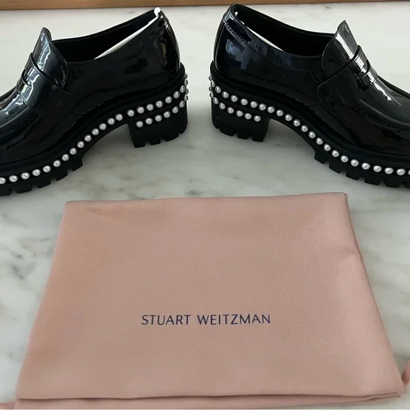 Stuart Weitzman SOHO PEARL LOAFER Black Pearl-Embellished Size 6 NWT - Picture 5 of 11